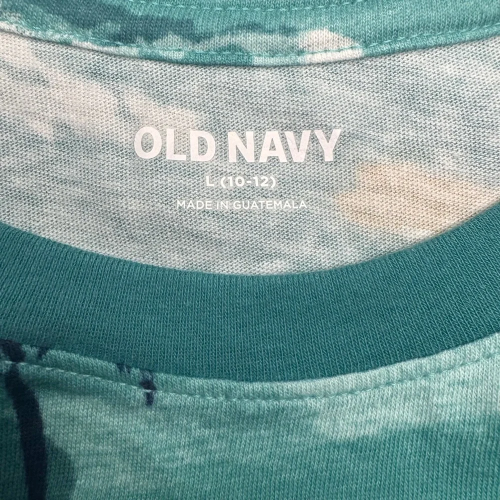 Old Navy | Boys Teal Green Tropical Palm Tree Print T-Shirt | Size L 10-12